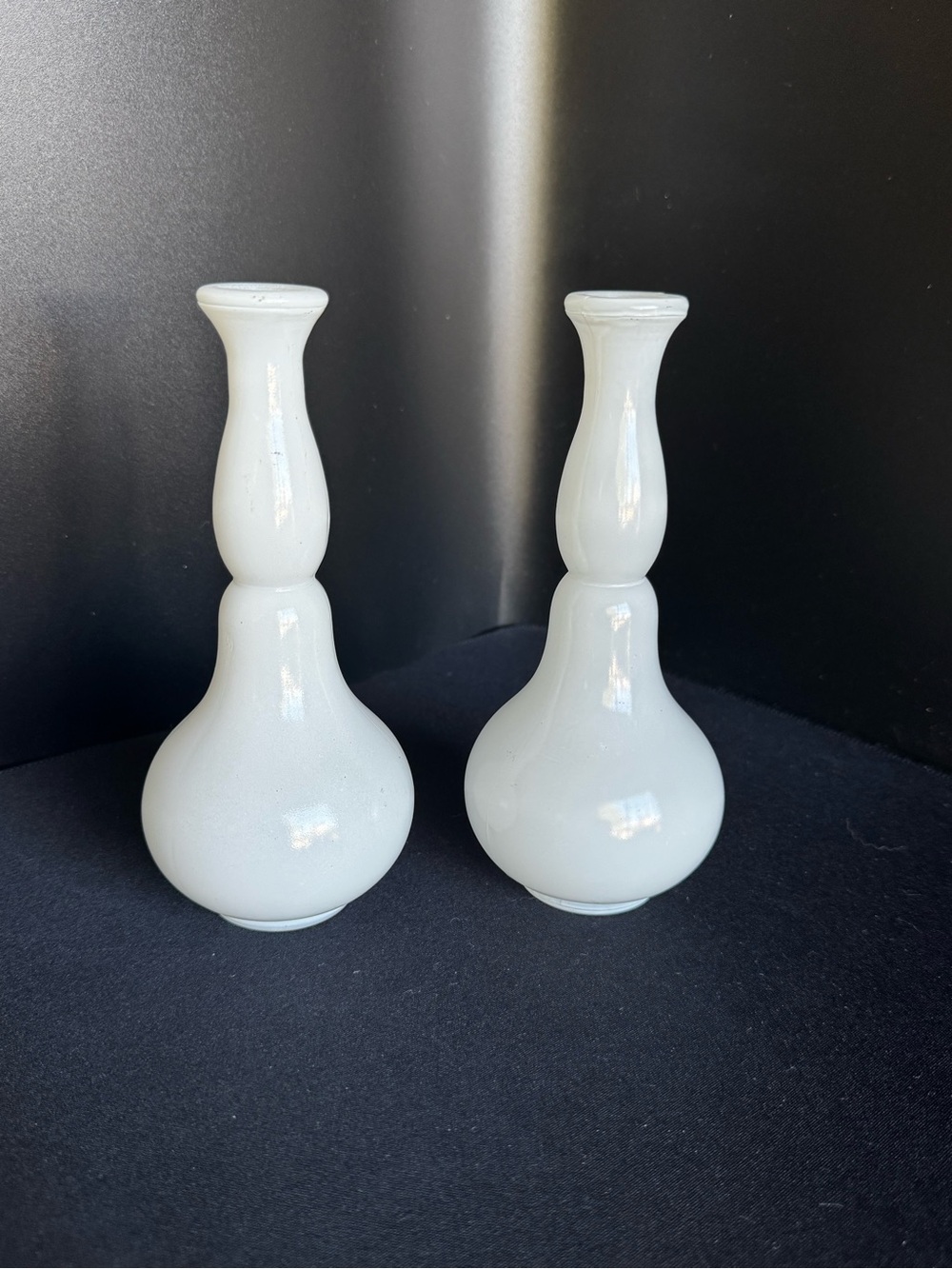Charles Of The Ritz White Pair of Glass Bud Vases - Elegant Curved Design